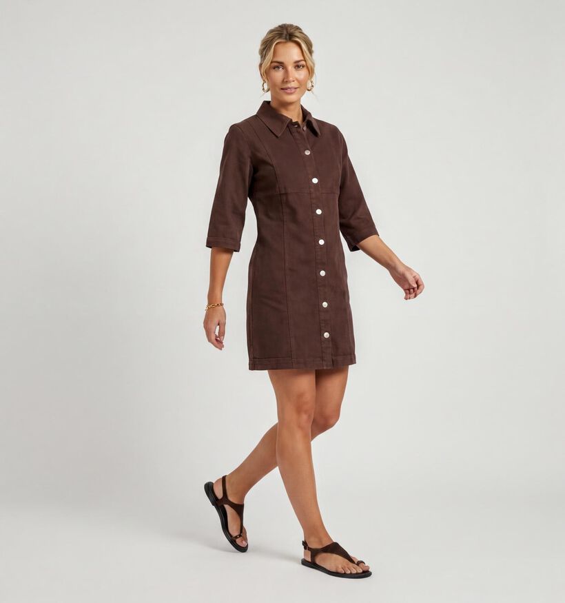 Pieces Salume Denim Donkerbruine Hemdjurk voor dames (374923)