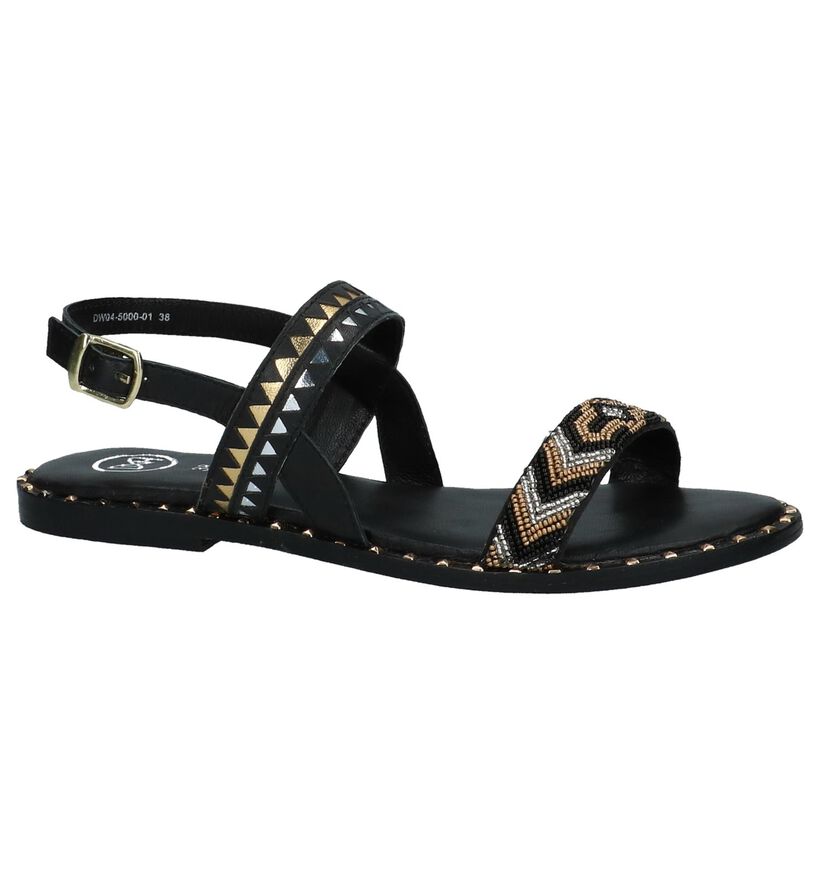 Zwarte DNA Sandalen met Steentjes en Studs in leer (217166)