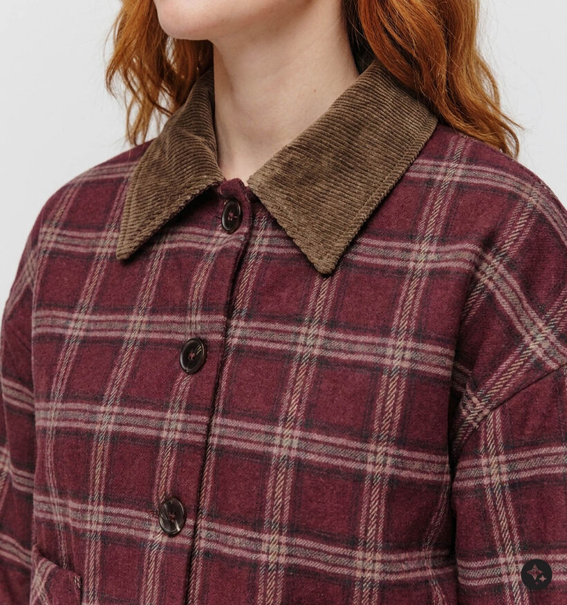 The Korner Plaid Manteau court en Rouge fonc&eacute; pour femmes (382195)