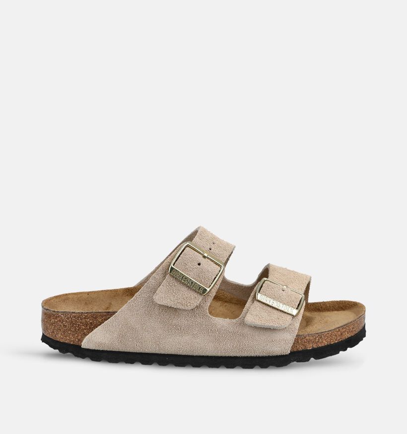 Birkenstock Arizona Suede Nu-pieds en Beige fonc&eacute; pour femmes, hommes (376063)