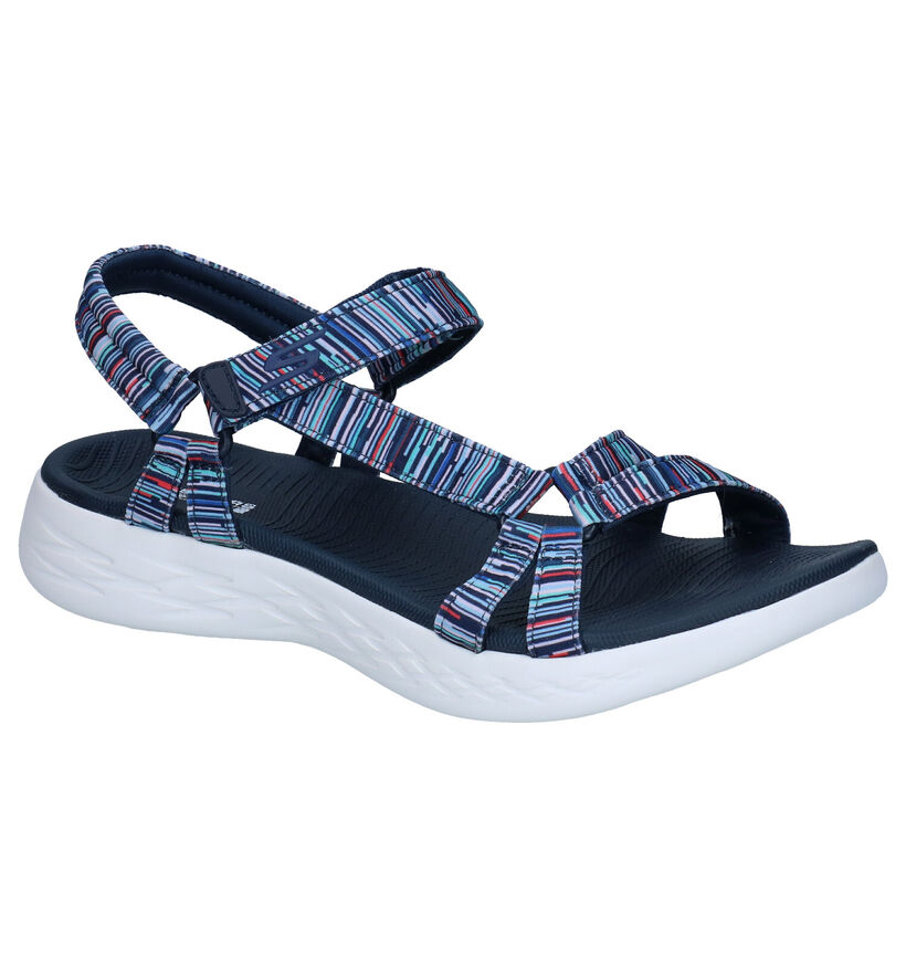 Skechers Sandales plates en Bleu foncé en textile (290290)