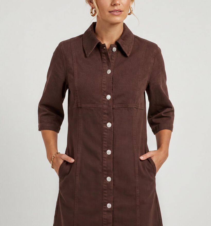 Pieces Salume Denim Donkerbruine Hemdjurk voor dames (374923)