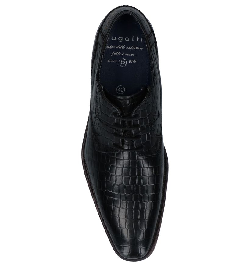 Bugatti Zwarte Geklede Veterschoenen met Crocoprint in leer (232665)