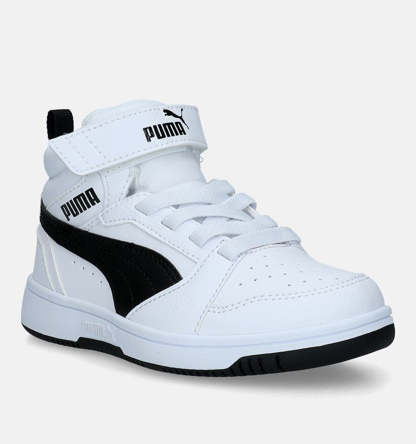 Puma Rebound V6 Mid Witte Sneakers voor meisjes, jongens (334480) - geschikt voor steunzolen