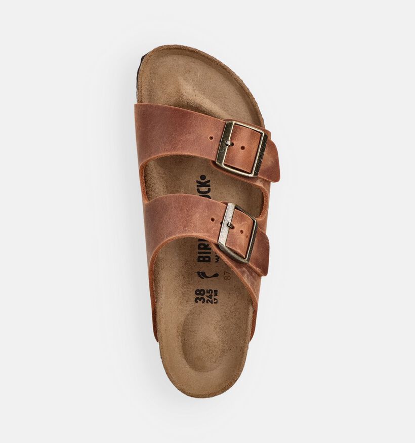 Birkenstock Arizona Natural Leather Cognac Slippers voor dames (369565)