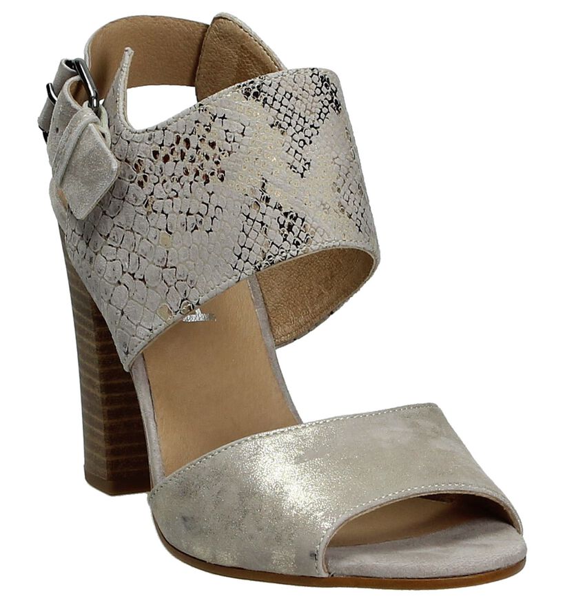 Taupe High Heel Sandalen met Slangenprint Gosh, , pdp