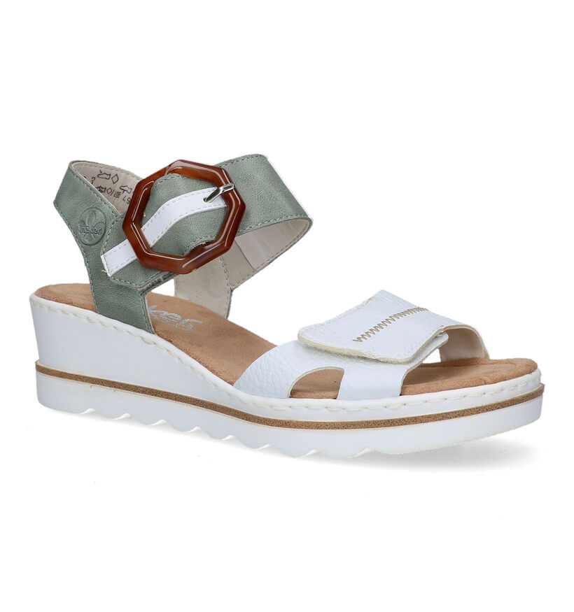 Rieker Sandales talon compensé en Blanc pour femmes (354959)