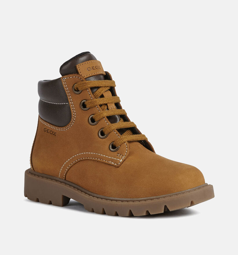 Geox Shaylax Nubuck Bottines robustes en Marron pour garçons (360365) - pour semelles orthopédiques