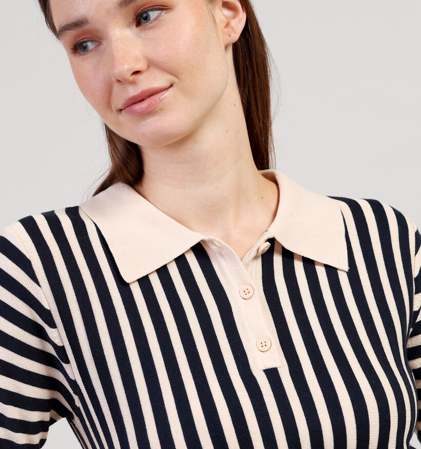 JDY Nola Beige/Zwarte Gestreepte Polo T-shirt voor dames (359935)