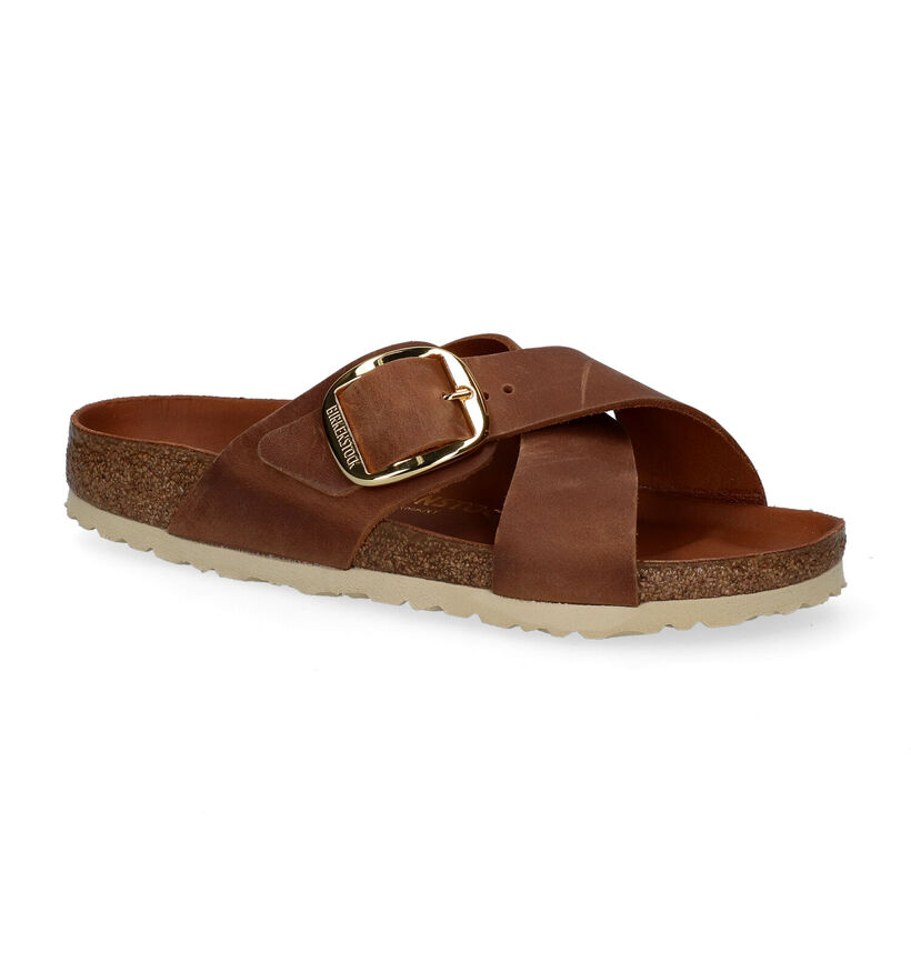 Birkenstock Siena Big Buckle Cognac Slippers in leer (294858)