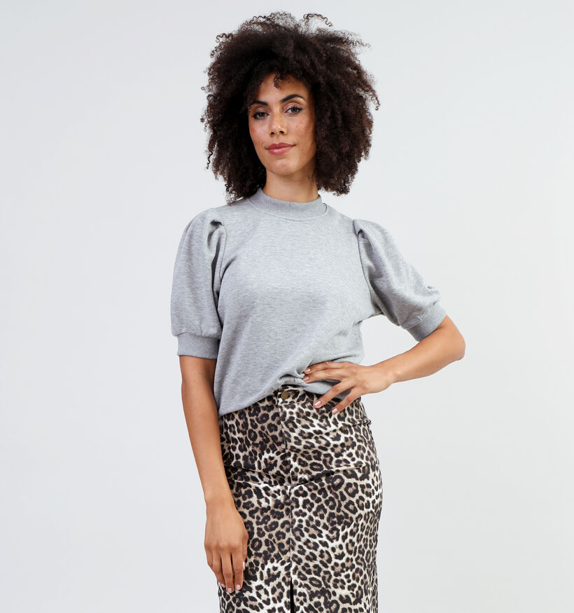 Minus Mika Pull avec manches bouffantes en Gris pour femmes (349690)