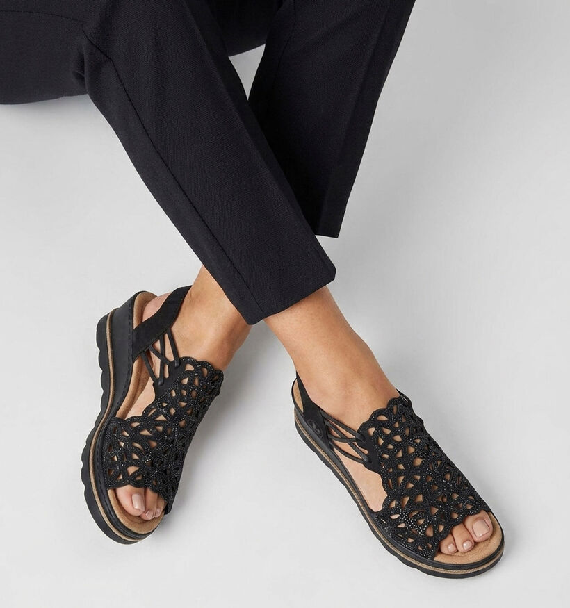 Rieker Zwarte Sandalen op Sleehak voor dames (370423)