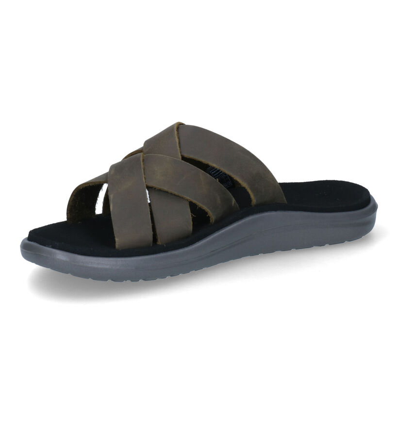 Teva Voya Bruine Slippers in leer (305618)