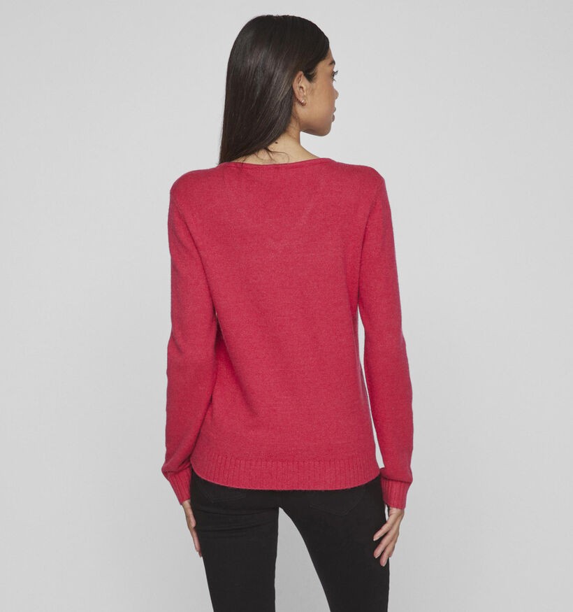 Vila Ril Pull avec col en V en Fuchsia pour femmes (345343)