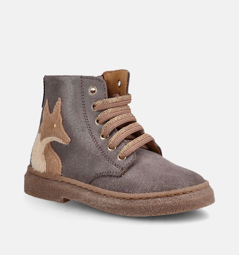STONES and BONES Plan Grijze Boots met Veter en Rits voor meisjes (381396) - geschikt voor steunzolen