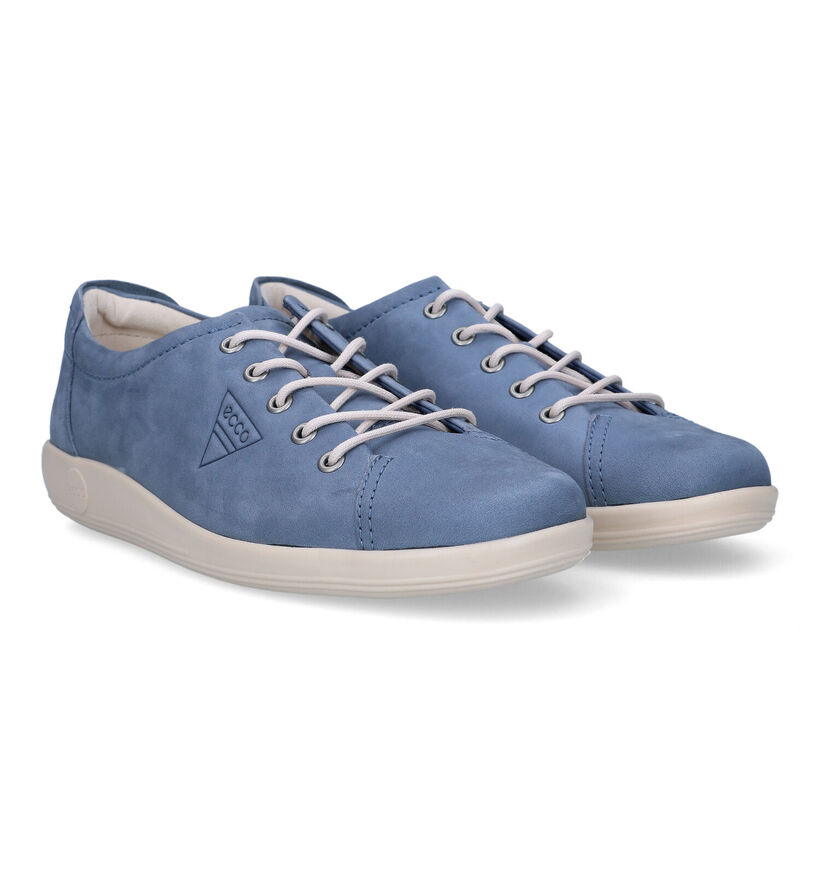 ECCO Soft 2.0 Blauwe Veterschoenen voor dames (336855) - geschikt voor steunzolen