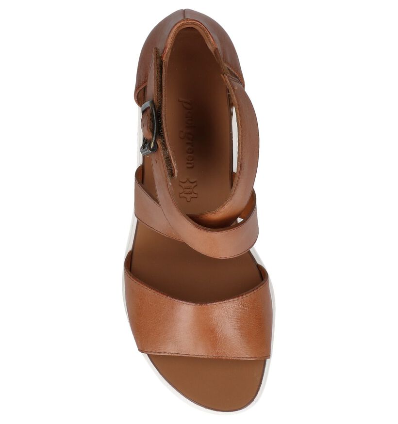 Cognac Sandalen met Sleehak Paul Green in leer (247456)