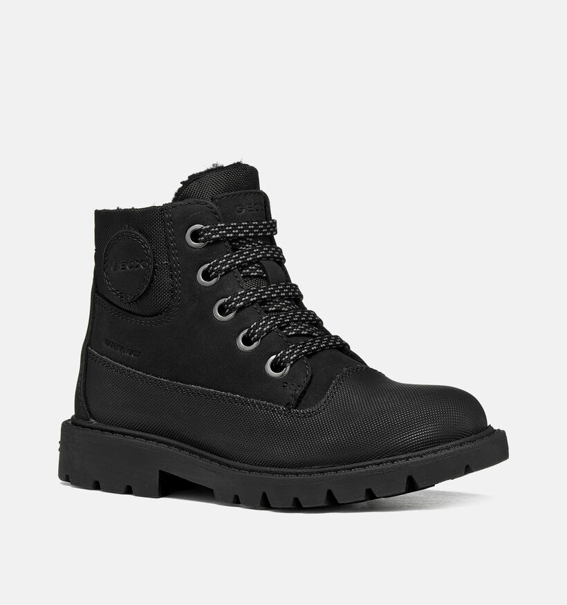 Geox Shaylax Boots &agrave; lacets en Noir pour gar&ccedil;ons (377725) - pour semelles orthop&eacute;diques