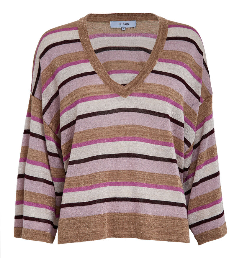 Minus Jolina Knit Bruine/Roze Trui Strepen voor dames (359826)