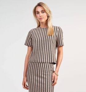 Vila Hella Jaquard T-shirt en Beige/Noir pour femmes (364085)