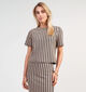 Vila Hella Jaquard T-shirt en Beige/Noir pour femmes (364085)
