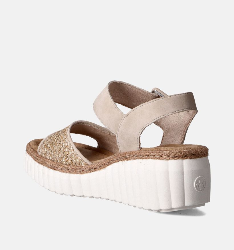 Rieker Sandales talon compensé en Beige pour femmes (354996)