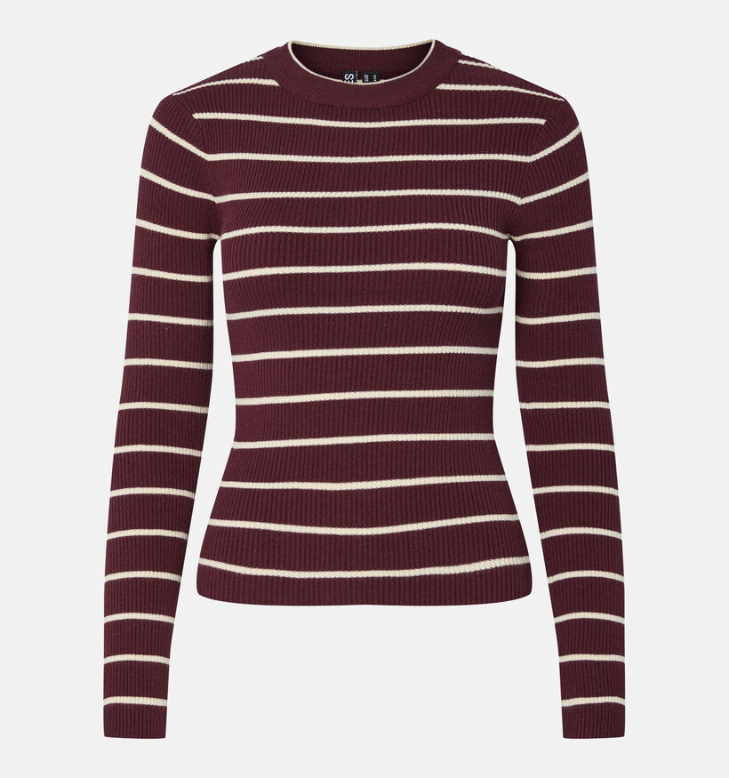 Pieces Mira Bordeaux/Witte T-shirt met Lange Mouwen voor dames (378356)