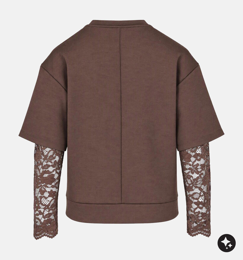 Vila Siffi Lace Donkerbruine T-shirt met Kanten Mouwen voor dames (382059)