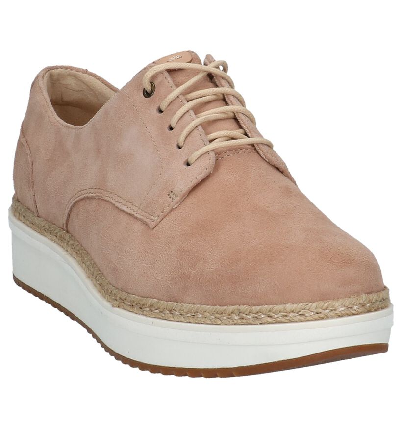 Roze Platte Veterschoenen Clarks Teadale Rhea in daim (213487)