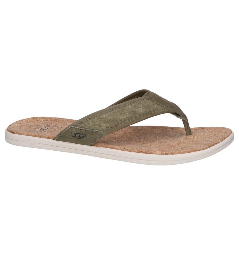 Kaki Teenslippers UGG Seaside Flip in leer (239596)