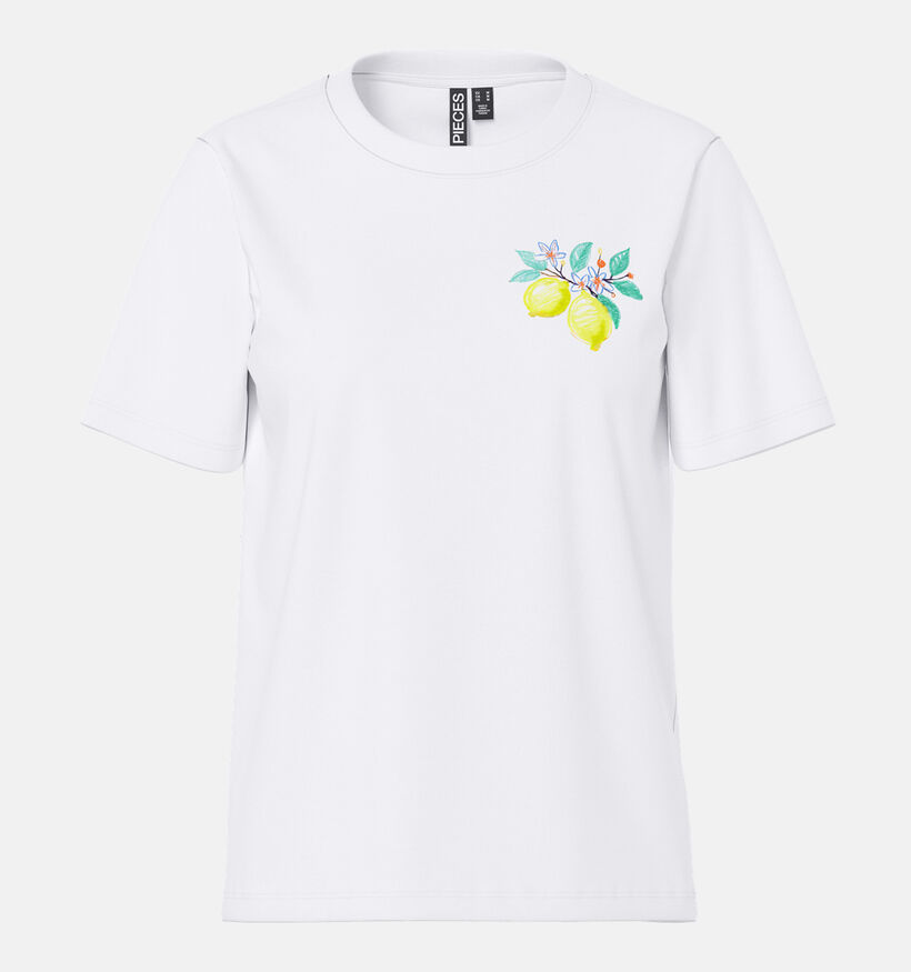 Pieces Brianna Bright White Citrus Witte T-shirt voor dames (369199)