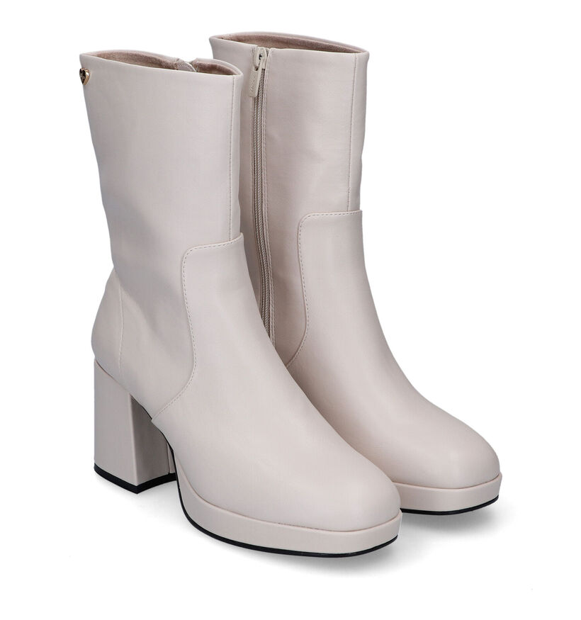 Mexx Kiwi Ecru Enkellaarzen met blokhak voor dames (329904)