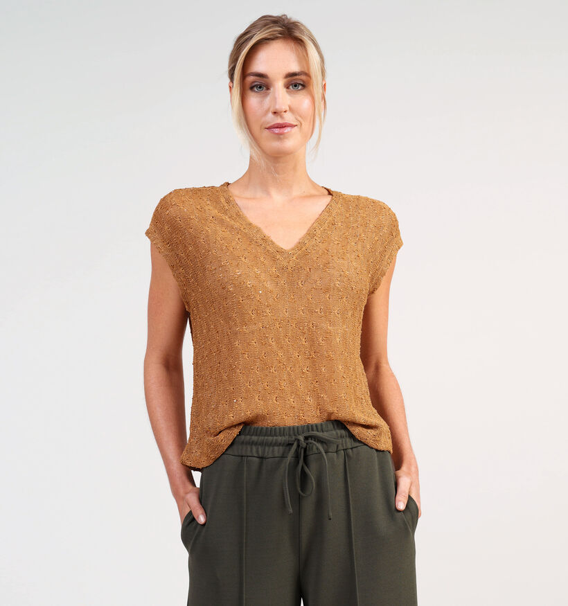 Vila Vilimmi V-Neck Glitter Top Bruine T-shirt voor dames (361355)