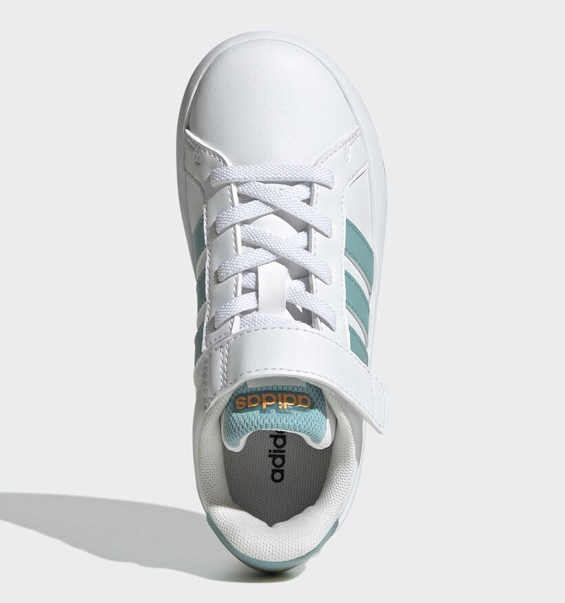 adidas Grand Court 3.0 Baskets en Blanc/Vert pour gar&ccedil;ons (375460)