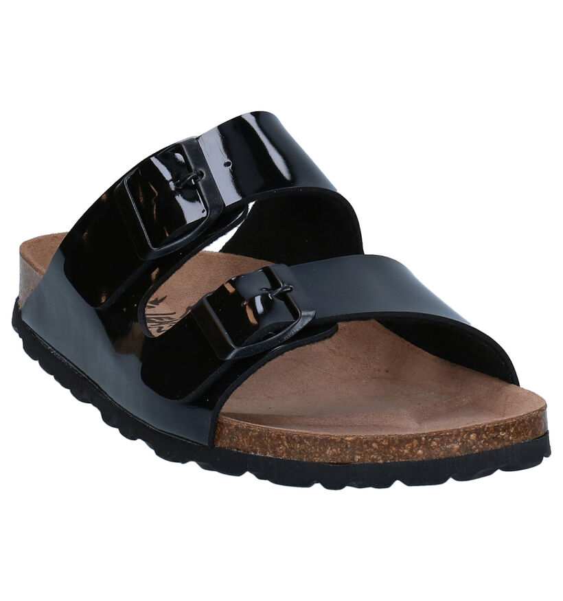 Big Leaf Zwarte Slippers in kunstleer (292367)
