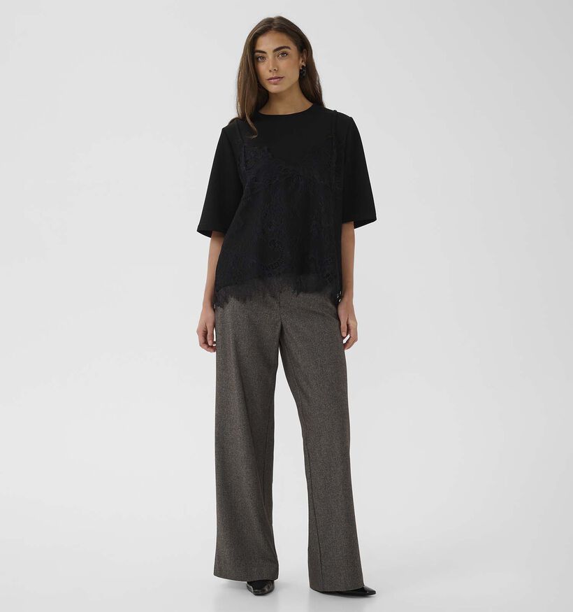 Culture Karla Zwarte T-shirt met Kanten Top Overlay voor dames (381841)