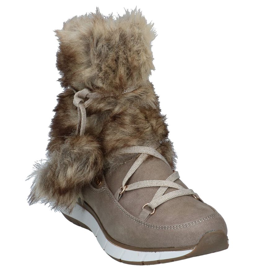 Marco Tozzi Donker Beige Snowboots in stof (226349)