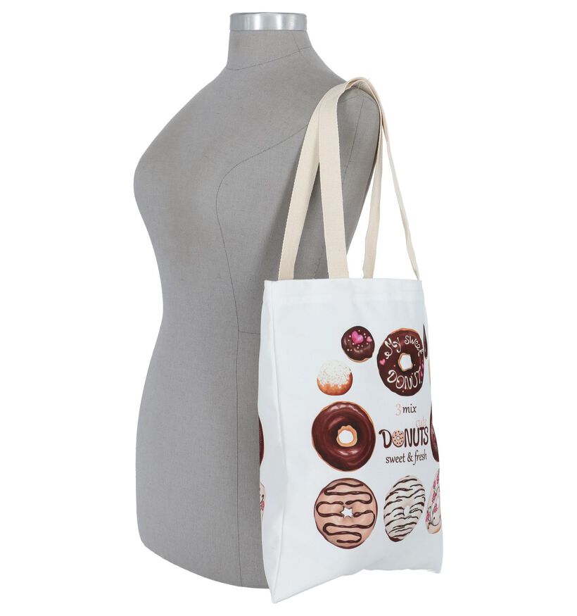 Lichtbeige Shopper met Donuts Dolce C. Canvas Bag, , pdp