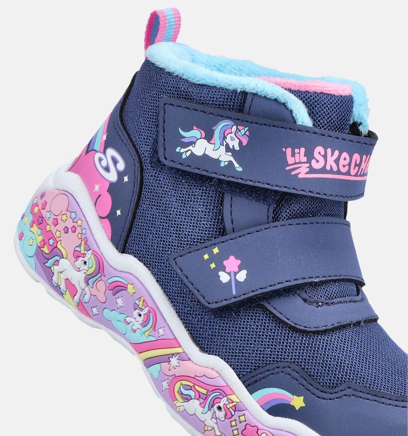 Skechers Play Scene Unicorn Chasers Baskets montantes en Bleu fonc&eacute;/Rose pour filles (376888) - pour semelles orthop&eacute;diques