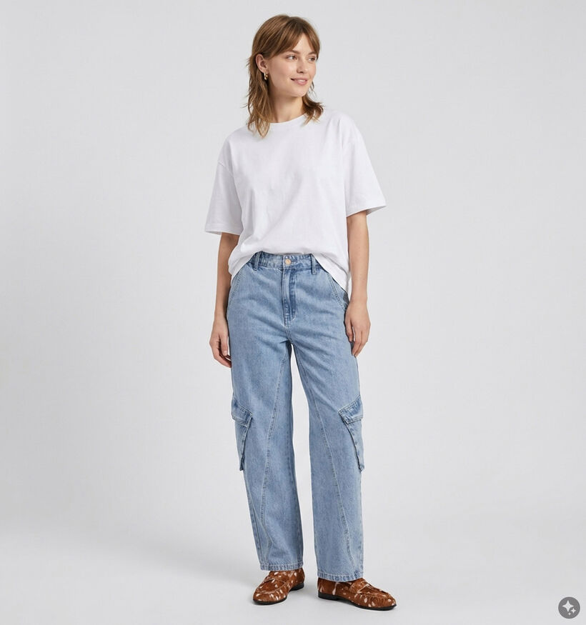 Ador&eacute; Timeo Blauwe Wide Leg Cargo Jeans voor dames (384080)