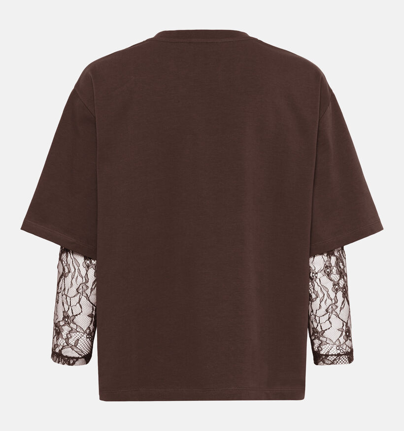 Culture Colum Donkerbruine T-shirt met Lange Mouwen van Kant voor dames (380495)