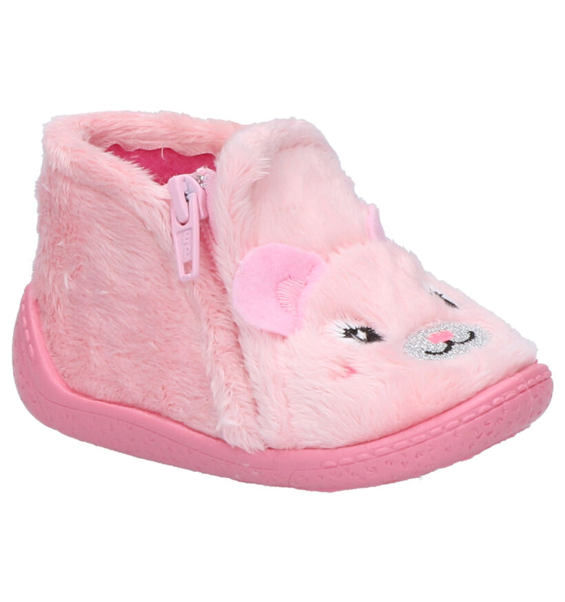 Milo & Mila Roze Babypantoffels in stof (261154)