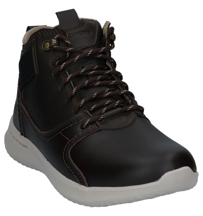 Skechers Delson Venego Donker Bruine Bottines met Veter in leer (224346)