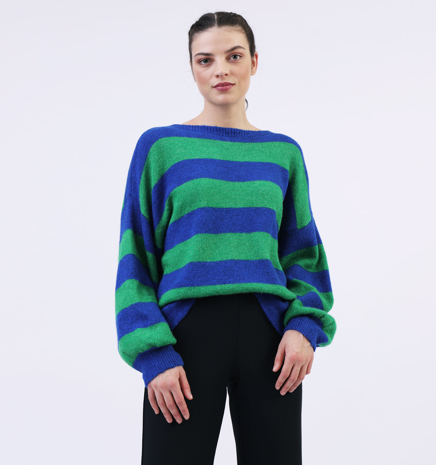 Dolce C. Blauw groene Gestreepte Trui Dames Truien Online op TORFS.BE