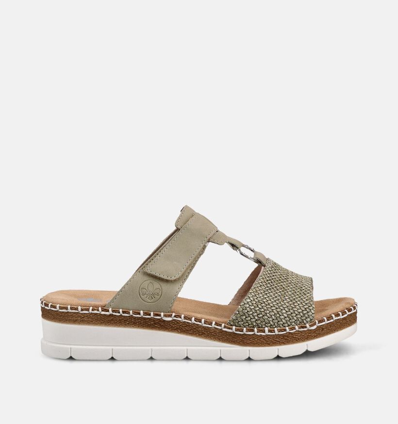 Rieker Nu-pieds compens&eacute;es en Vert kaki pour femmes (370386)