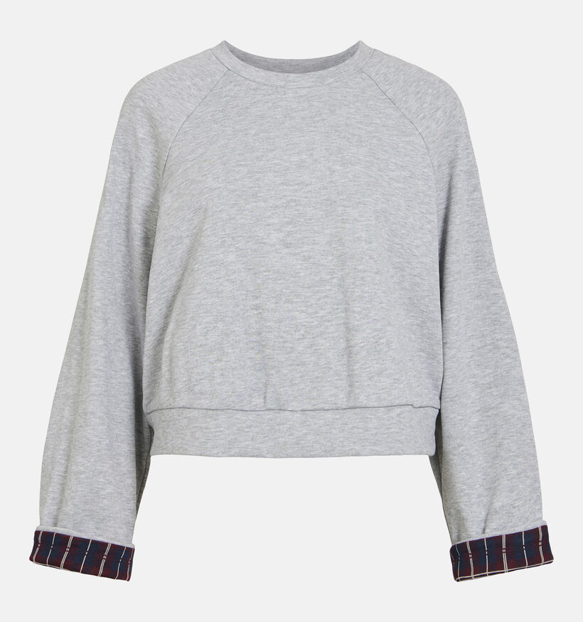 Vila Reon Checked Fold Up Grijze Sweater met Mouwdetail voor dames (382043)