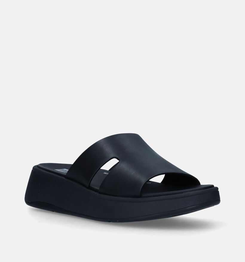 FitFlop F-Mode Raw-Edge Flatform H-Bar Slides Nu-pieds en Noir pour femmes (336986)