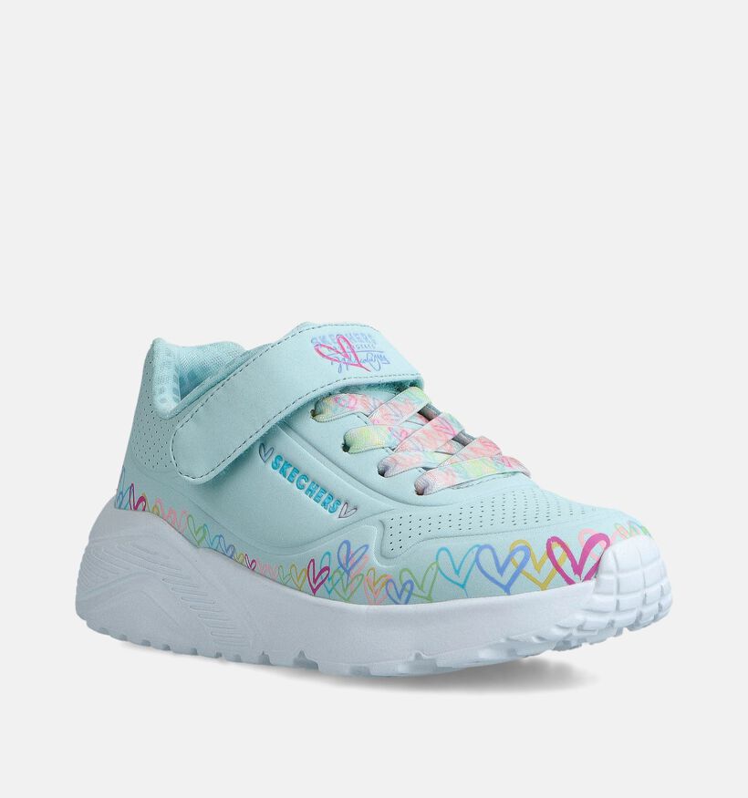 Skechers Uno Lite Heart Lichtblauwe Sneakers voor meisjes (367528)