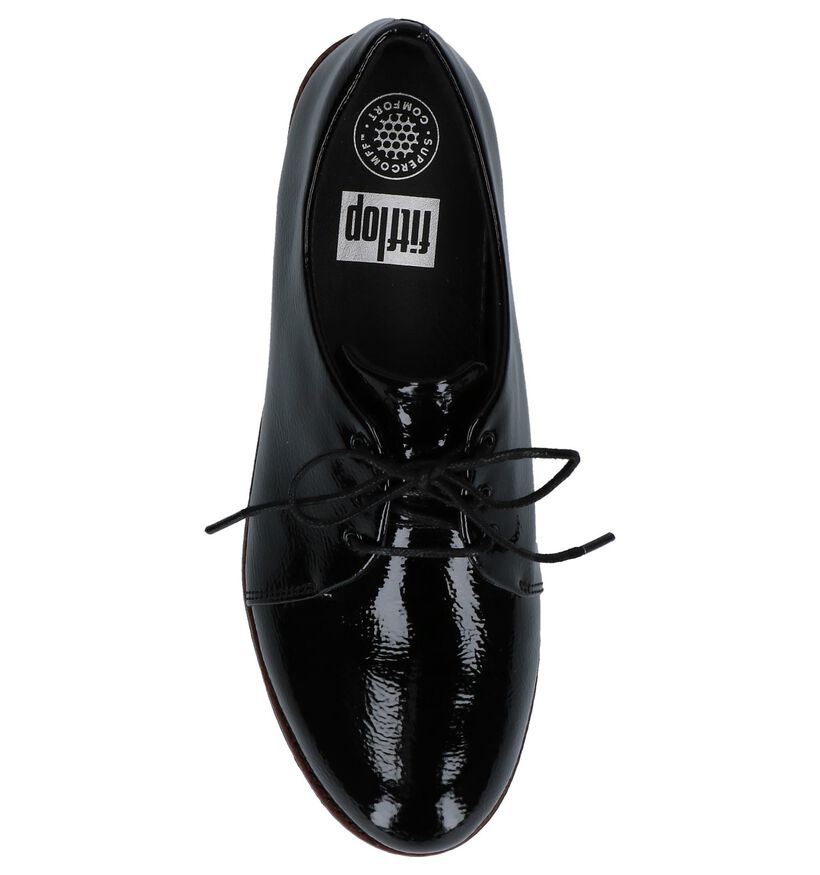 FitFlop Derby Crinkle Patent Lace Up Zwarte Veterschoenen in lakleer (225576)