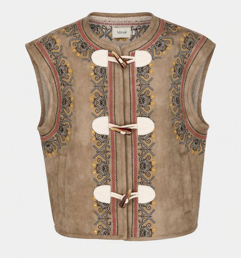 Minuit Douze Gipsy Bruine Mouwloze Vest met Touwsluitingen voor dames (381870)